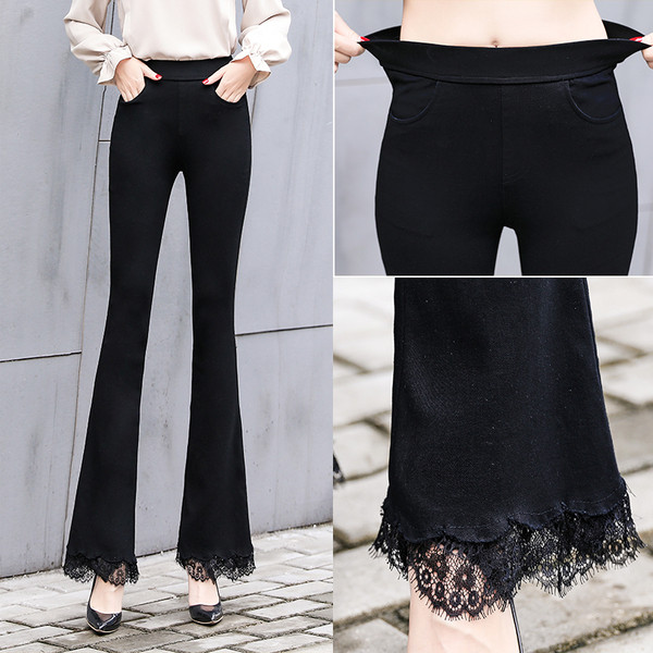 Pantaloni de dama la moda in negru cu dantela