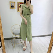 Rochie casual de dama cu guler clasic si centura in talie de culoare verde