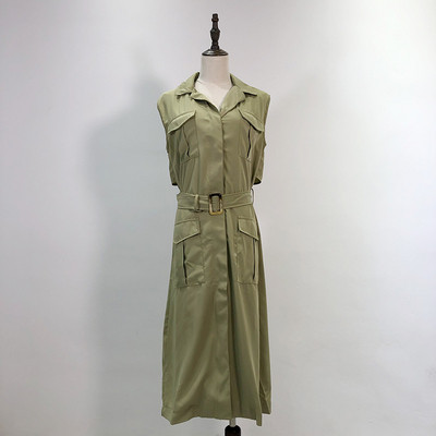 Rochie casual de dama cu guler clasic si centura in talie de culoare verde