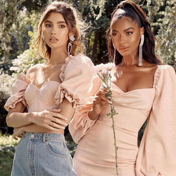 Rochie modernă de damă cu mâneci largi în culoarea roz