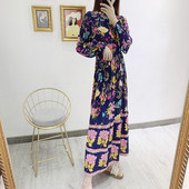 Rochie lunga de dama cu maneci lungi si cravate in talie