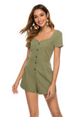 Ежедневен дамски гащеризон с копчета и къс ръкав в зелен цвят
