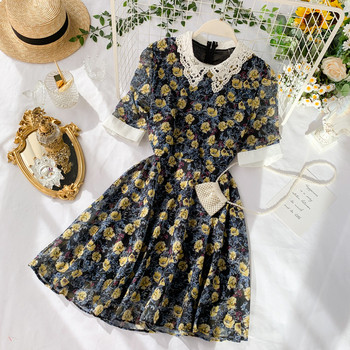 Rochie de dama cu model floral si guler din dantela