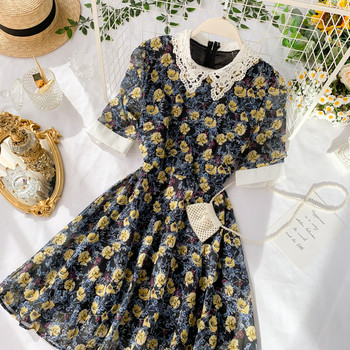 Rochie de dama cu model floral si guler din dantela