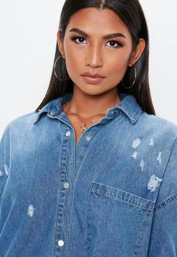 Geaca de dama denim model nou cu nasturi si buzunare in albastru