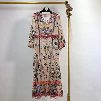 Rochie de dama cu decolteu in V si maneci 7/8 cu model floral