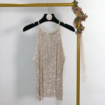 Top de damă elegant cu bretele subțiri cu paiete