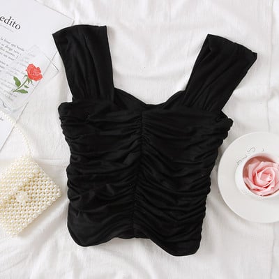 Maiou de damă de zi cu bretele alb, bej, roz și negru