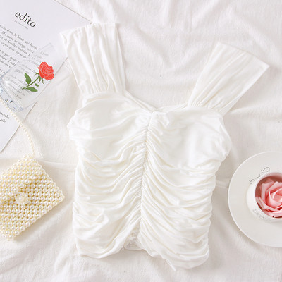 Maiou de damă de zi cu bretele alb, bej, roz și negru