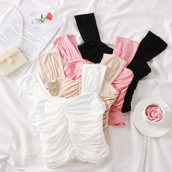 Maiou de damă de zi cu bretele alb, bej, roz și negru