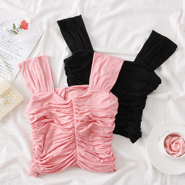 Maiou de damă de zi cu bretele alb, bej, roz și negru