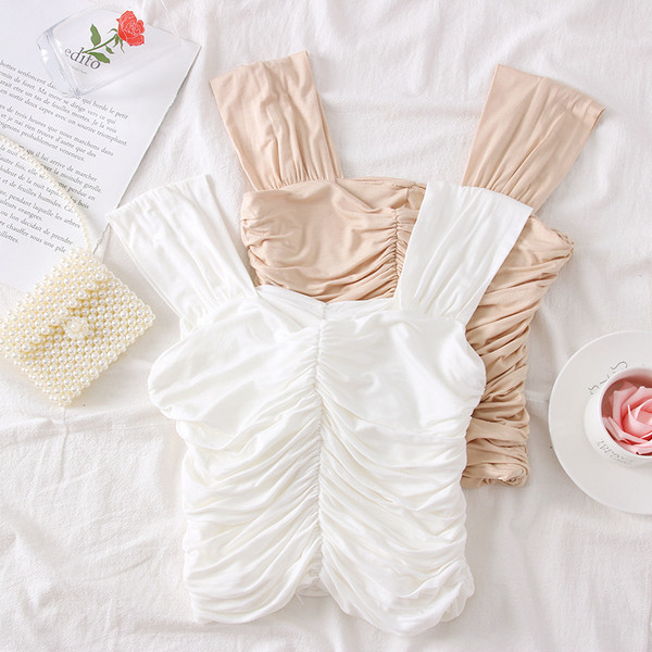 Maiou de damă de zi cu bretele alb, bej, roz și negru