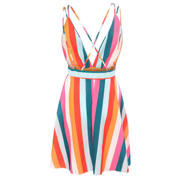 Rochie de vară de damă în dungi cu decolteu în V