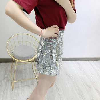 Fusta scurta moderna cu talie inalta si paiete