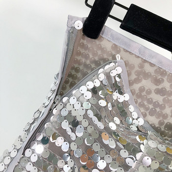 Fusta scurta moderna cu talie inalta si paiete