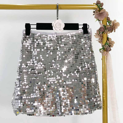 Fusta scurta moderna cu talie inalta si paiete