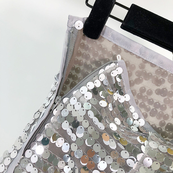 Fusta scurta moderna cu talie inalta si paiete