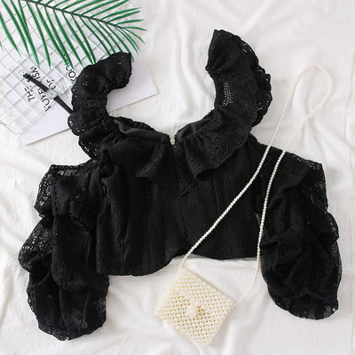 Stílusos női blúz csupasz váll - fekete-fehér