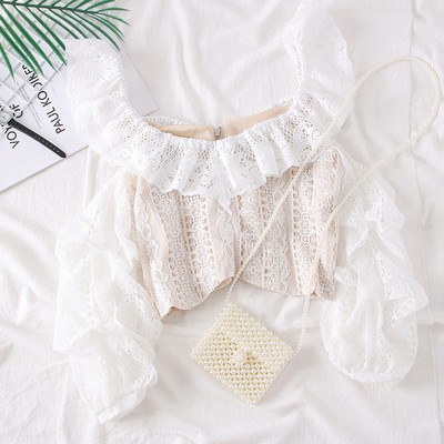 Stílusos női blúz csupasz váll - fekete-fehér