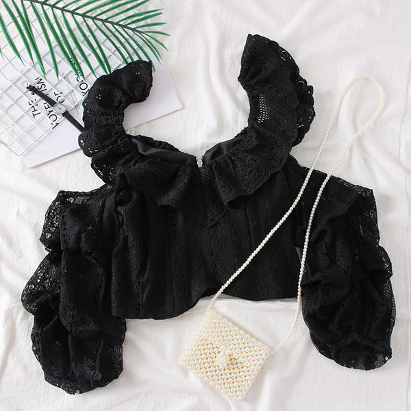 Stílusos női blúz csupasz váll - fekete-fehér