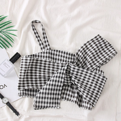 Bustiera dama in carouri cu bretele in doua culori