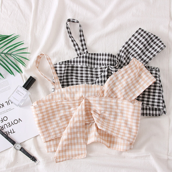 Bustiera dama in carouri cu bretele in doua culori