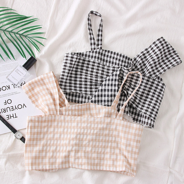 Bustiera dama in carouri cu bretele in doua culori