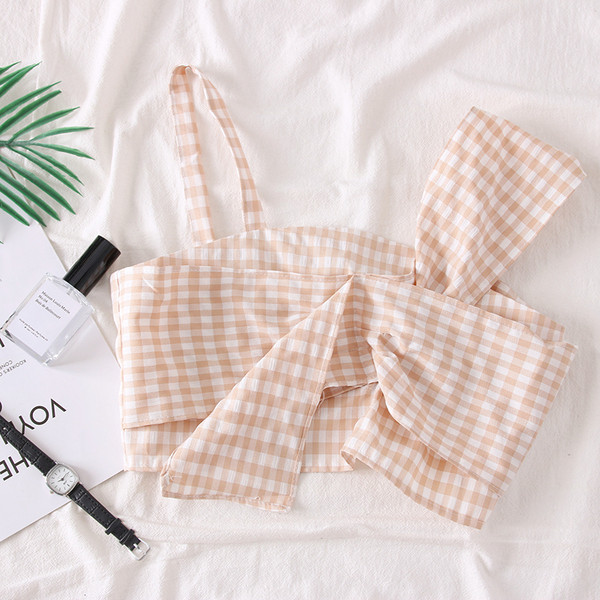 Bustiera dama in carouri cu bretele in doua culori