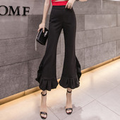 Pantaloni de damă la modă cu talie înaltă - în negru