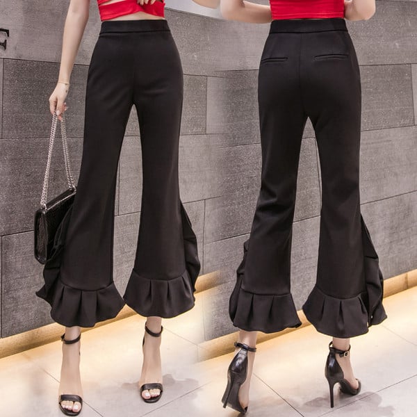 Pantaloni de damă la modă cu talie înaltă - în negru