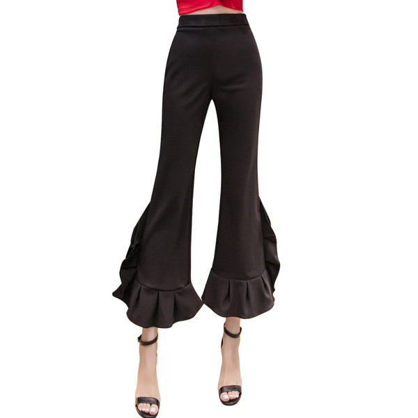 Pantaloni de damă la modă cu talie înaltă - în negru