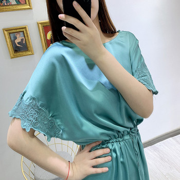 Rochie de dama cu dantela si talie elastica de culoare albastra