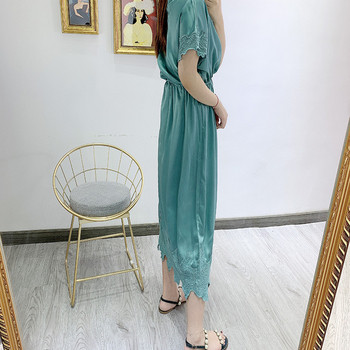 Rochie de dama cu dantela si talie elastica de culoare albastra