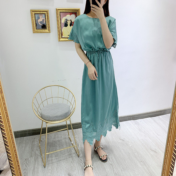 Rochie de dama cu dantela si talie elastica de culoare albastra