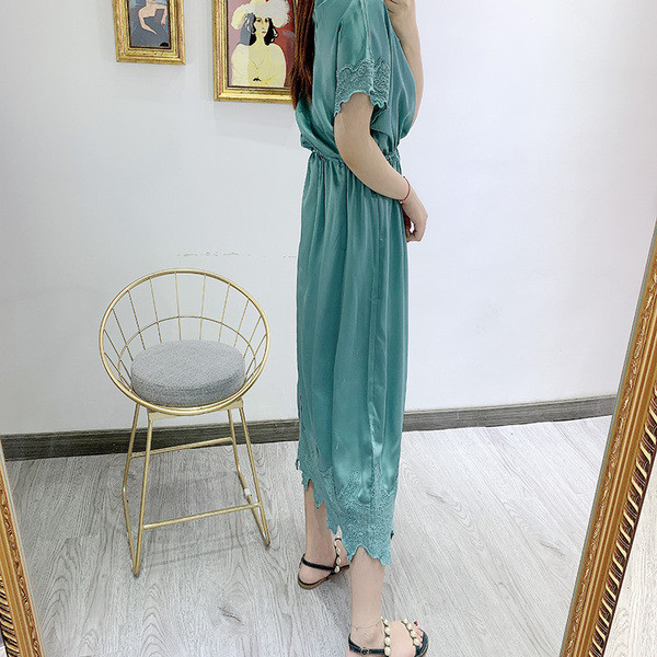 Rochie de dama cu dantela si talie elastica de culoare albastra