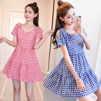 Rochie de dama moderna in carouri in trei culori - model croiat