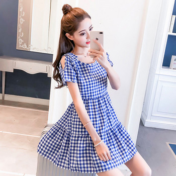 Rochie de dama moderna in carouri in trei culori - model croiat