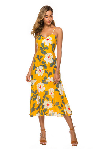 Rochie de vara de dama moderna cu model floral in galben