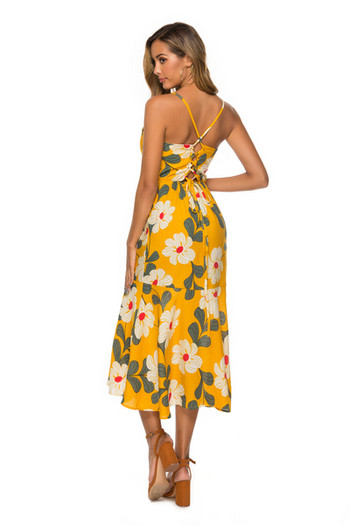 Rochie de vara de dama moderna cu model floral in galben