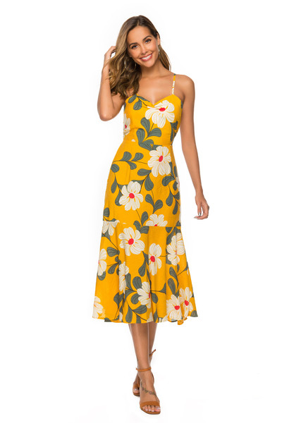 Rochie de vara de dama moderna cu model floral in galben