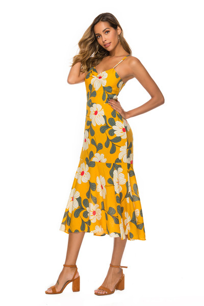 Rochie de vara de dama moderna cu model floral in galben