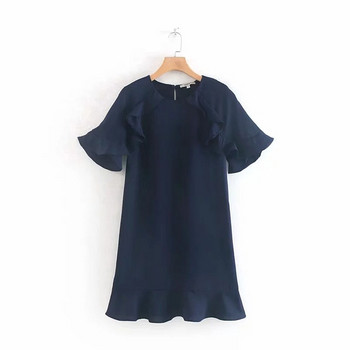 Rochie actuală de damă cu mâneci scurte în verde și albastru