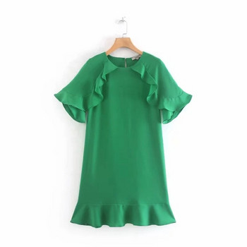 Rochie actuală de damă cu mâneci scurte în verde și albastru