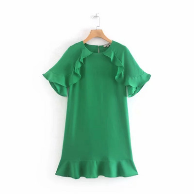 Rochie actuală de damă cu mâneci scurte în verde și albastru