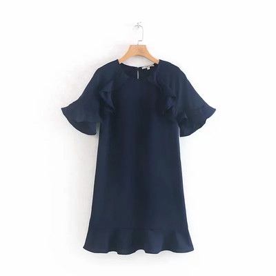 Rochie actuală de damă cu mâneci scurte în verde și albastru