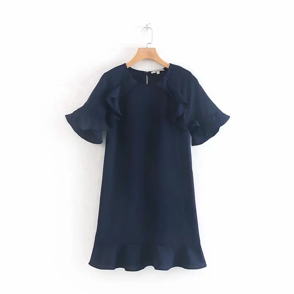 Rochie actuală de damă cu mâneci scurte în verde și albastru