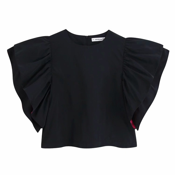 Bluză de damă modernă cu mâneci scurte de culoare neagră