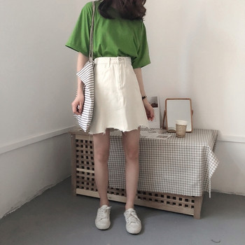 Fusta de dama moderna din denim cu talie inalta in doua culori