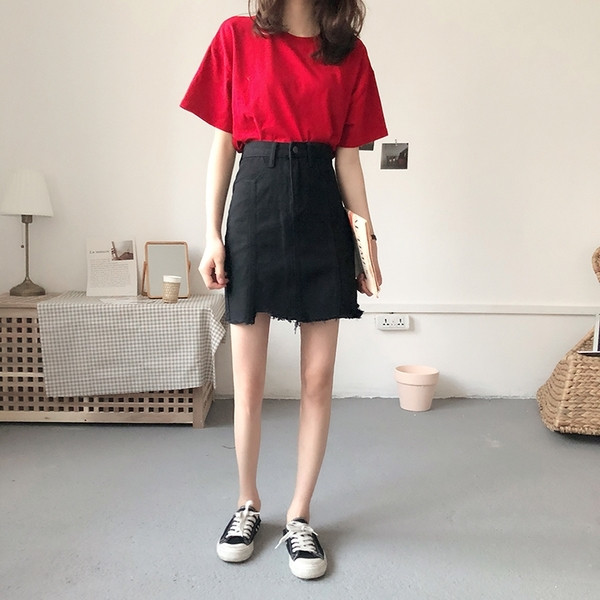 Fusta de dama moderna din denim cu talie inalta in doua culori