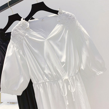 Rochie de dama cu maneci 3/4 si elastic in alb si negru